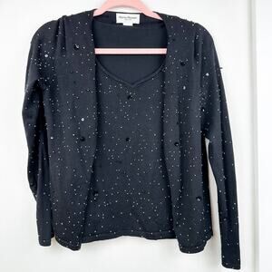 Rena Rowan Petite Silk Blend Cardigan Sweater Set Beaded Embellished Sweater
